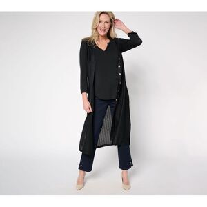 Dennis Basso Women's Jacket Sz XL Textured Pointelle Duster Vest Black A681184
